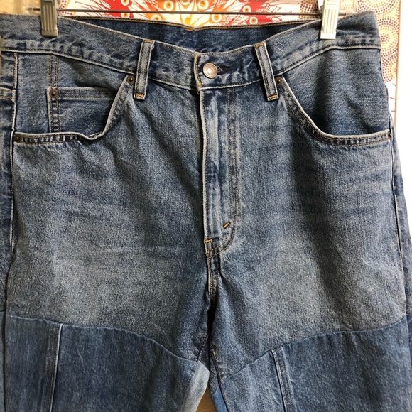 Levi’s Orange Tab Patchwork Vinyl Revival Cropped Straight Leg Raw Hem 31 - Picture 5 of 12